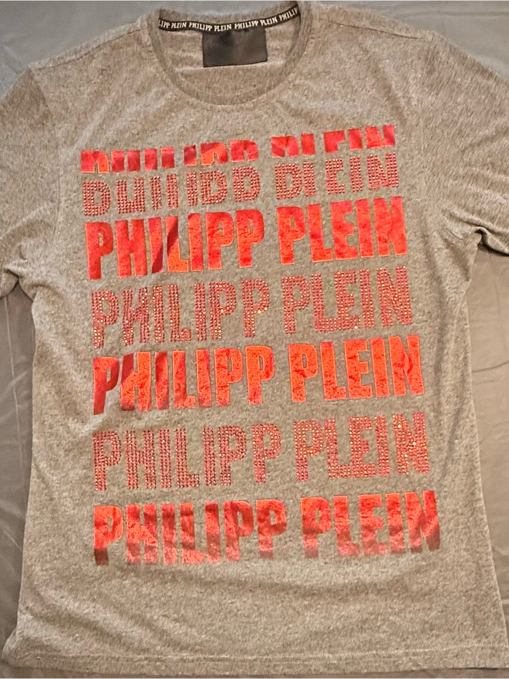 Philipp Plein Men's S Gray Cotton/Poly Logo Graphic Crew Neck Short Sleeve Tee